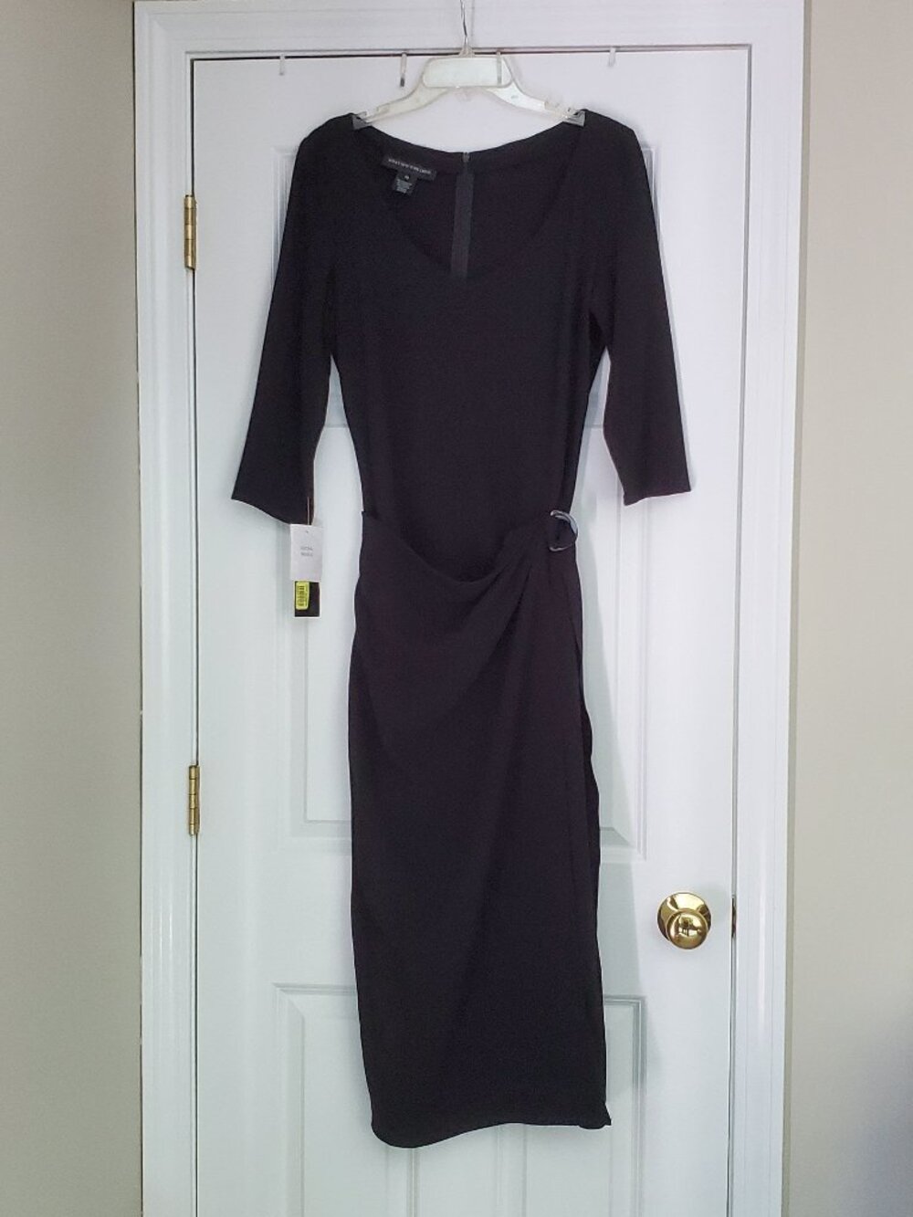 NWT Jones New York Long Elegant Black Faux Wrap Dress with 3/4 Sleeves